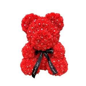 Piros rózsás maci strasszokkal, 40 cm, ajándék Valentin-napra, születésnapra, évfordulóra - Ajándék ötlet Valentin-napra