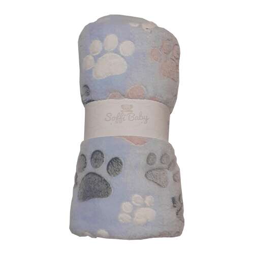 Soffi Baby kék mancsos plüss babatakaró, 75x100cm