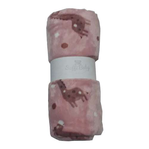 Soffi Baby rózsaszín plüss takaró zsiráf mintával, 75x100cm