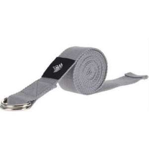 Gray yoga strap with metal rings for stretching and flexibility exercises - Resistance band & exercise band