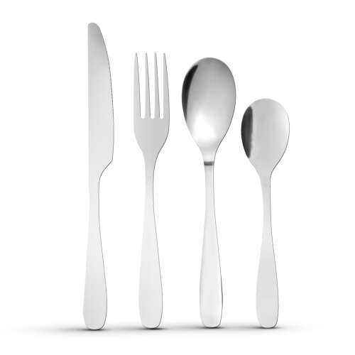 Set de tacâmuri din argint mat, 16 piese, include cuțit, furculiță, lingură și linguriță