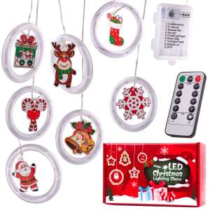 LED Christmas curtain lights with 10 ornaments, remote control, 3m long, battery operated - Nonbrand String Light