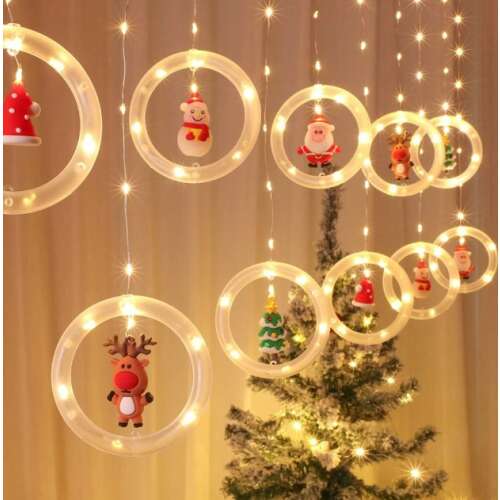 Karácsonyi Fényfüzér ablakdísz Mikulás, rénszarvas, karácsonyfa és hóember díszekkel