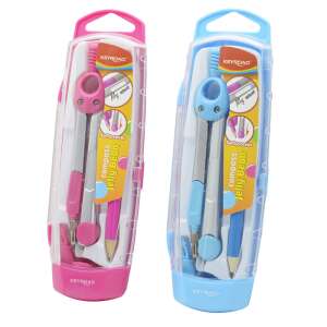 Keyroad JellyBean compass with pencil and pen, pink and blue - Keyroad