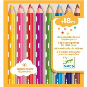 Djeco 8 creioane colorate pentru cei mici, ergonomice, colorate, pentru copii, pentru desenat, materiale de artă - Creioane colorate