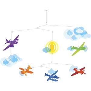 Djeco Little Big Room Lot Mobil, kolorowe samoloty i chmury mobil dla pokoju dziecięcego - Dekoracja pokoju dziecięcego