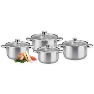 Domotti Daily 8-piece stainless steel cookware set with glass lids, silver - Crockery
