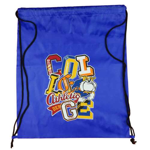 Kék zsinóros tornazsák bulldog mintával, ideális tornaórára, iskolába vagy sportra
