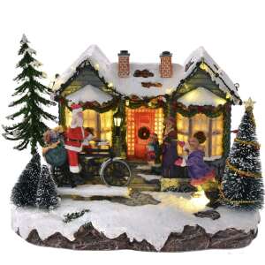 Animated Christmas village model with music and lights, featuring a house, Santa Claus, and Christmas trees - Nonbrand Christmas Decoration