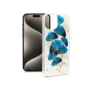 Gold Glam iPhone 15 Pro Max silicone case with blue leaves and gold accents - Haffner