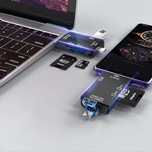 Kártyaolvasó 5 az 1-ben, Welora®, USB/USB Type-C 3.1/Micro USB/SD Card/MicroSD/TF, 480mb/s, univerzális, Plug&Play, prémium minőségű, fekete
