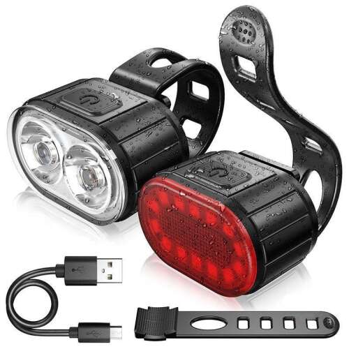 Welora® Bicycle Light Set, Headlight and Stop LED, Super Bright, USB Rechargeable, Multiple Lighting Modes, IPX4 Waterproof, Black