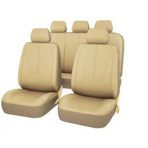 Krémová 9-dielna univerzálna sada poťahov na autosedačky, vyrobená z hladkej ekokože a perforovaných kožených vložiek, značka Welora® - Welora