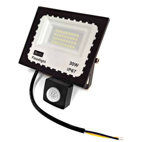 Welora 30W LED Floodlight with motion sensor, IP67 waterproof rating, and black finish