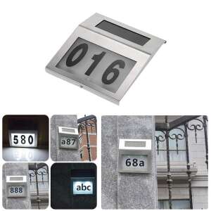 Welora® LED house number with solar charging, stainless steel, modern design, illuminated, 016 - House Number Plate