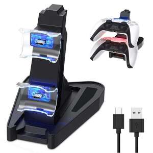 Dual charging station for PlayStation 5 controllers, black, with LED indicators, fast charging, premium quality - Gaming