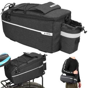 Black B-SOUL thermal bike bag with reflective strip, 3 compartments, 9L capacity, collage of different views - Bicycle Bag