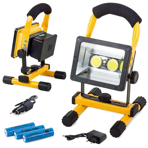 Welora® 30W portable LED work light with adjustable stand, 2400 lumens, IP65 waterproof, includes charger and batteries