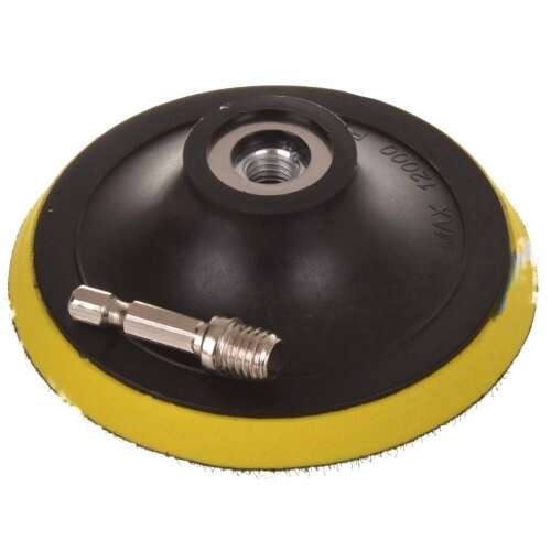 Polishing pad holder with hook and loop, 100mm diameter, for drill, with adapter
