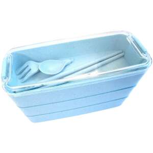 Kék 3 részes ebédlődoboz villával, kanállal és evőpálcikákkal - Uzsonnás táska