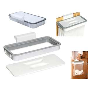 Fehér műanyag szemeteszsák tartó fedéllel, könnyű szerelés, konyhaszekrény ajtókhoz - Szemeteszsák