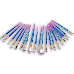 Sada 20 štetcov na líčenie v tvare jednorožca, modré a ružové rukoväte, ideálna na nanášanie make-upu, púdru, lícenky, očných tieňov a ďalších kozmetických produktov - Štetec a kefa na make-up