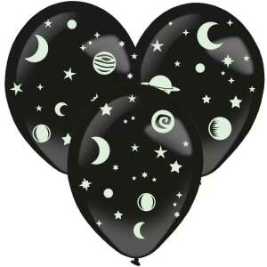 3er Pack schwarzer, im Dunkeln leuchtender Weltraumluftballons mit Mond-, Stern-, Planeten- und Galaxie-Druck - Luftballons