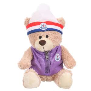 Marko plüss mackó lila mellényben és fehér sapkában, 24cm - Marko