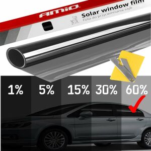 AMiO ablakfólia sötétségi szintek: 1%, 5%, 15%, 30%, 60% világos fekete autóablakra felhelyezve - AMiO