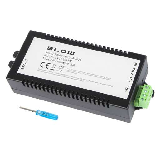 Blow 500BT Bluetooth 2x30W audio erősítő, fekete, zöld csatlakozókkal - Blow