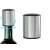 Silver vacuum wine stopper with black top, showing how the stopper works