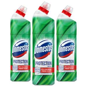 3er Pack Domestos Protection Dickes Gel WC-Reiniger, 0% Chlor, Eukalyptus & Wilde Minze Duft, 700ml - Desinfektionsmittel für den Haushalt