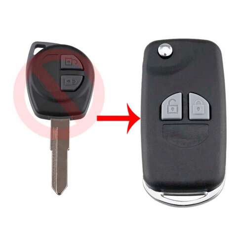 Suzuki autókulcs pengék átalakító készlet, 2 gombos távirányító kulcstartó, fekete, ezüst