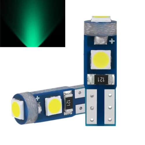 Zöld T5 LED izzó autó belső világításhoz, 3 SMD CANBUS, 12V DC 