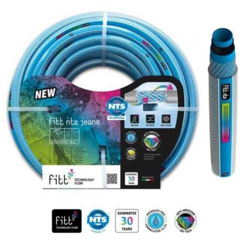 Fitt NTS Jeans 3/4 inčni plavi vrtni crijevo, 25 metara dugo, 30 bara tlaka, otporan na uvijanje, otporan na UV zrake, otporan na alge