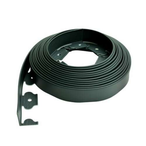 Green plastic lawn edging, 5 cm high and 10 meters long, for creating straight, curved, and round shapes