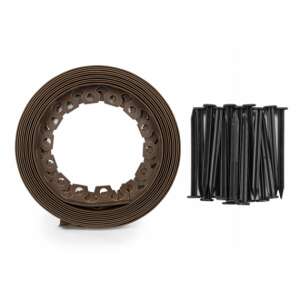 Easy Border Barna Rasenkante Set, braune Kante Rolle mit 20 schwarzen Pfählen - Beeteinfassungen
