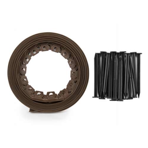 Easy Border Barna Rasenkante Set, braune Kante Rolle mit 20 schwarzen Pfählen