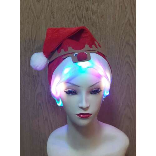 LED Mikulás sapka rénszarvasos, karácsonyi jelmez kiegészítő