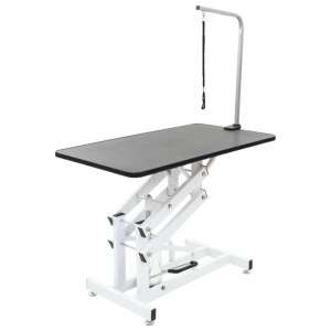 Timeless Tools Hydraulic Pet Grooming Table, white, black top, adjustable height, with leash hook - Pet Care