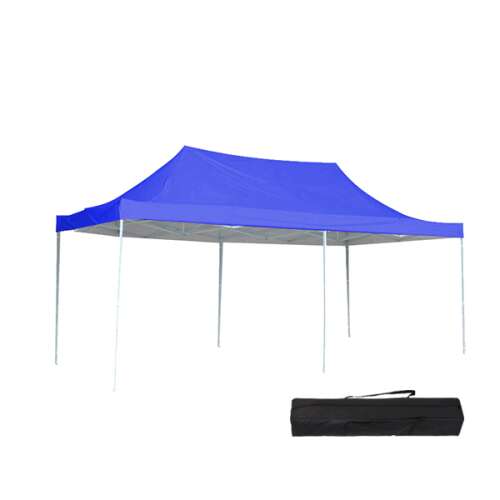 Blue Timeless Tools folding garden pavilion, 2.9x5.7 meters, with carrying bag