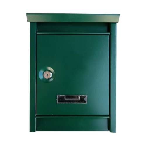 Timeless Tools green metal mailbox with keyhole and nameplate holder