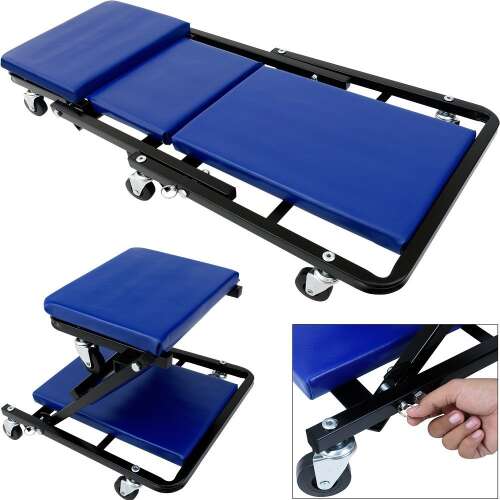 Timeless Tools Garage Workbench, blue, 150kg capacity, foldable, with wheels, 3/4 view