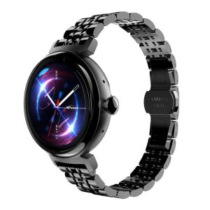 HiFuture Aura black smartwatch with metal strap, angled view - HiFuture