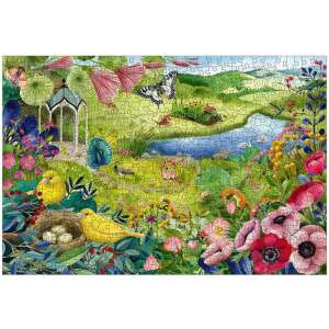 Puzzle din lemn Ravensburger Wild Garden cu 500 de piese, cu o scenă de grădină colorată cu păsări, fluturi și flori - Ravensburger Puzzle