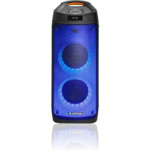 Difuzor portabil Bluetooth Blaupunkt Partybox PB06DB - vedere din față cu lumini LED albastre - Difuzoare