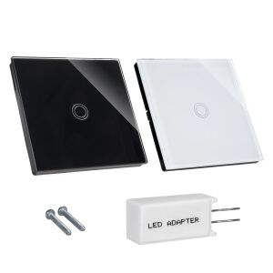 Maclean podwójny dotykowy włącznik światła, czarny i biały szklany panel z adapterem LED - Maclean Przełącznik energii elektrycznej