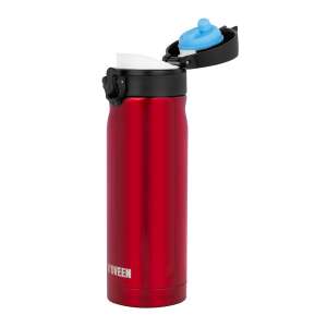 N'oveen TB825 400ml roter Thermobecher mit schwarzem Deckel und blauer Silikondichtung - Thermoskannen und Getränkehalter