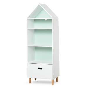 Játéktároló 4 polccal, 50x30x142cm, fehér/zöld