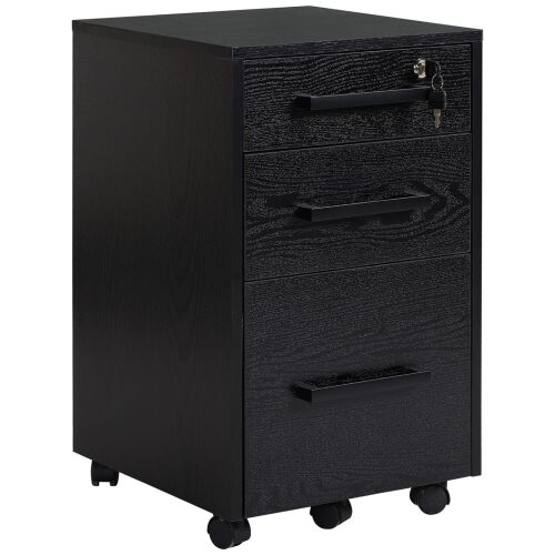 Görgős szekrény dokumentumok tárolására, Forgácslap/MDF, 3 fiók, 39,2 x 40 x 65,4 cm, Fekete